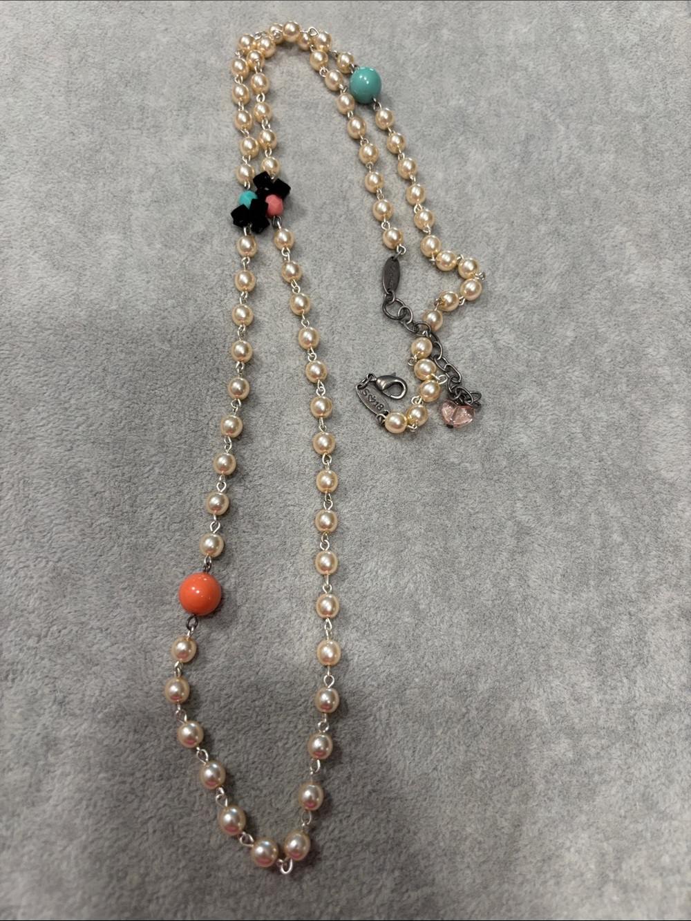 Sabika Gold Pearl Necklace with Coral & Turquoise Beads